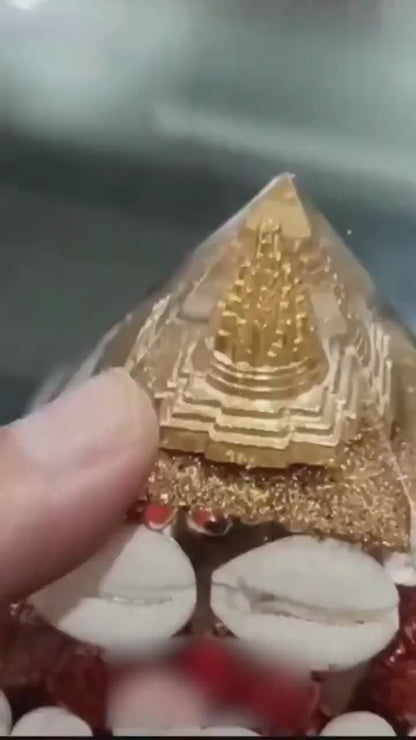 Crystal Wealth Gomati Chakra Shree Yantra Pyramid | Wealth, Financial Stability & Prosperity